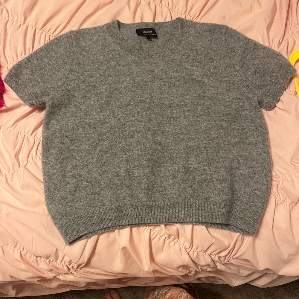 Quince 100% Mongolian Cashmere Gray Short Sleeve Sweater